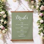 Drinks Menu Wedding Sage Green White   Hanging Tapestry<br><div class="desc">Drinks Wedding Sign with sage green background for wedding,  rehearsal dinner,  bridal shower,  engagement or any similar occasions. Check out our store collection below for matching items. If you need a different shape,  paper style,  choose the same under personalise this template option.</div>