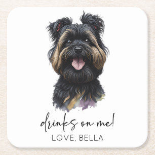 Drinks On Me! Affenpinscher Dog Wedding Square Paper Coaster