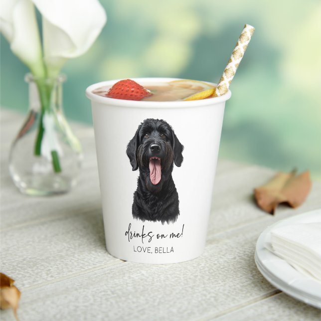Drinks On Me! Black Russian Terrier Dog Wedding Paper Cups (Insitu)