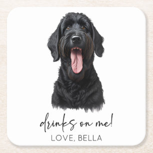 Drinks On Me! Black Russian Terrier Dog Wedding Square Paper Coaster