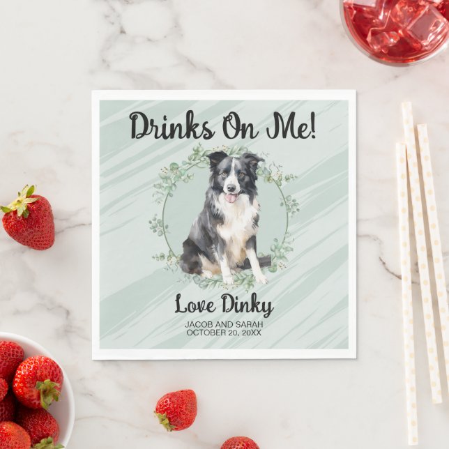 Drinks on Me! Border Collie Wedding Napkin (Insitu)
