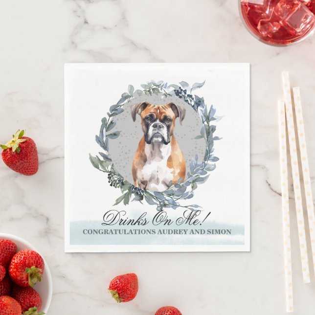 Drinks on Me Boxer Dog Pet Wedding Napkin (Insitu)