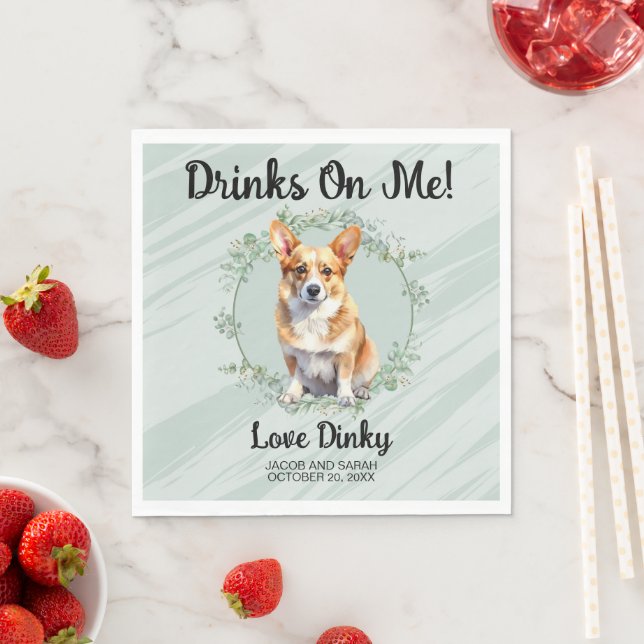 Drinks On Me! Corgi Dog Pet Wedding Napkin (Insitu)