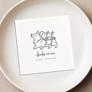 Drinks on Me Corgi Wedding Cocktail Napkins
