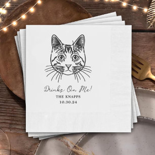 Drinks On Me Custom Cat Drawn Wedding Napkin