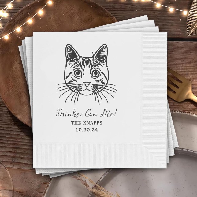 Drinks On Me Custom Cat Drawn Wedding Napkin (Creator Uploaded)