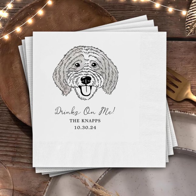 Drinks On Me Custom Dog Drawn Wedding Napkin (Creator Uploaded)
