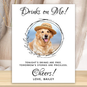 Drinks On Me Custom Photo Dog Bar Pet Wedding Poster