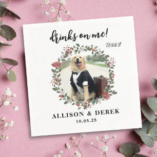 Drinks on Me   Cute Pet Template Dog Photo Wedding Napkin