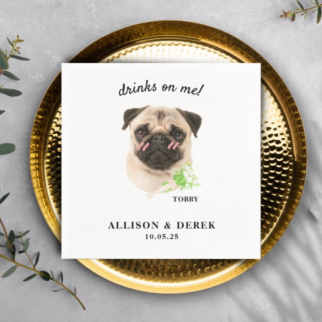 Drinks on Me Cute Template Cat Dog Photo Wedding Napkin (Creator Uploaded)