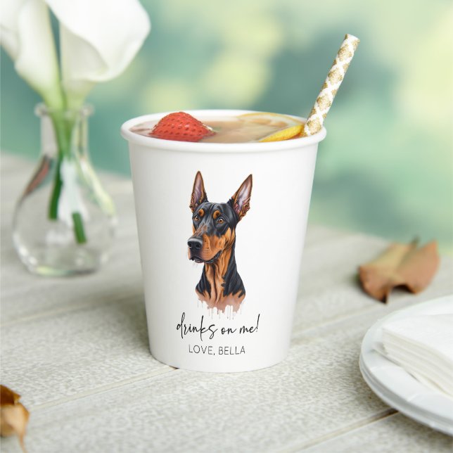 Drinks On Me! Dobermann Dog Pet Wedding Paper Cups (Insitu)