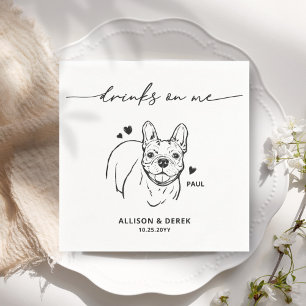 Drinks on Me Dog French Bulldog Custom Wedding Napkin