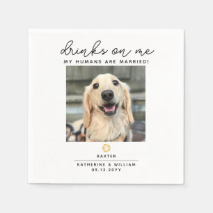 Drinks on Me Elegant Paw Print Pet Photo Wedding Napkin