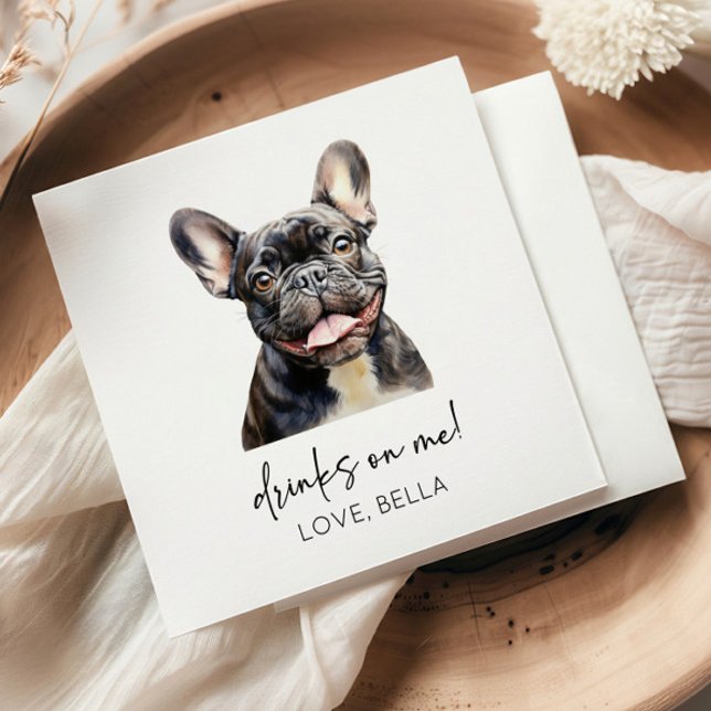 Drinks On Me! French Bulldog Dog Pet Wedding Napkin (Creator Uploaded)