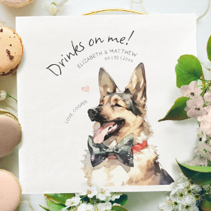 Drinks On Me German Sheperd Watercolor Fun Dog Napkin