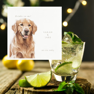 Drinks on Me Golden Retriever Pet Wedding  Napkin
