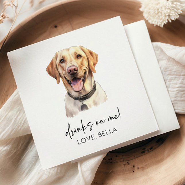 Drinks On Me! Labrador Retriever Dog Pet Wedding Napkin (Creator Uploaded)