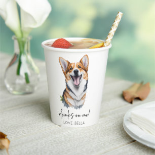 Drinks On Me! Pembroke Welsh Corgi Dog Pet Wedding Paper Cups