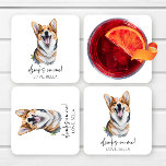 Drinks On Me! Pembroke Welsh Corgi Dog Pet Wedding Square Paper Coaster<br><div class="desc">These are Drinks On Me! Pembroke Welsh Corgi Dog Pet Wedding Paper Coasters!</div>