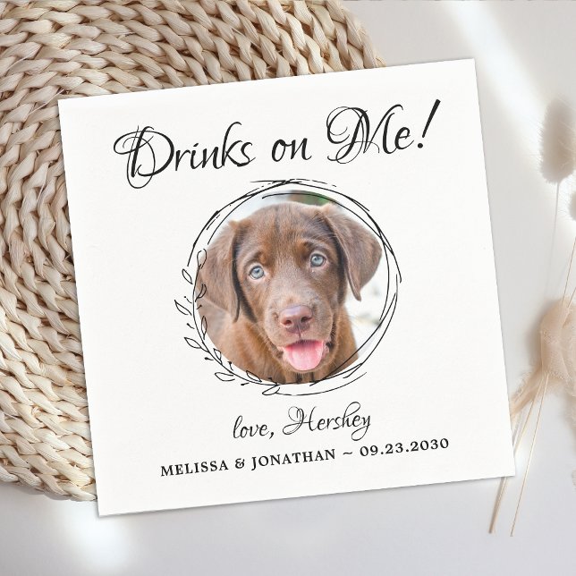 Drinks On Me Personalised Pet Photo Dog Wedding Napkin (Creator Uploaded)
