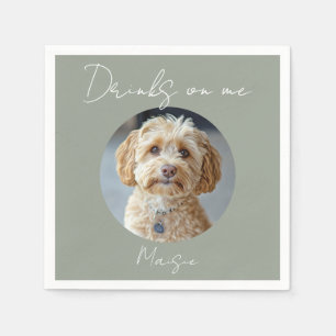 Drinks On Me Pet Dog Photo Sage Green Wedding Napkin