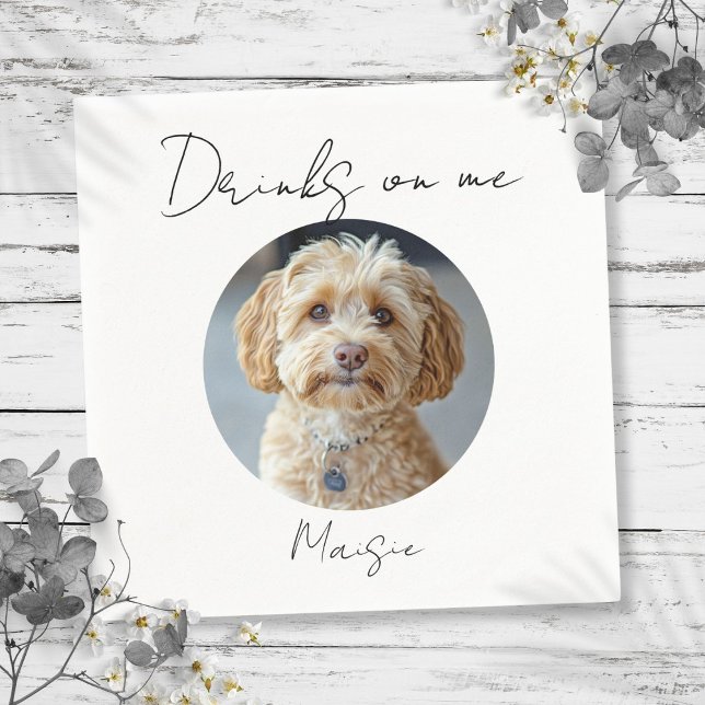 Drinks On Me Pet Dog Photo Wedding Napkin (Drinks On Me Pet Dog Photo Wedding Napkins)