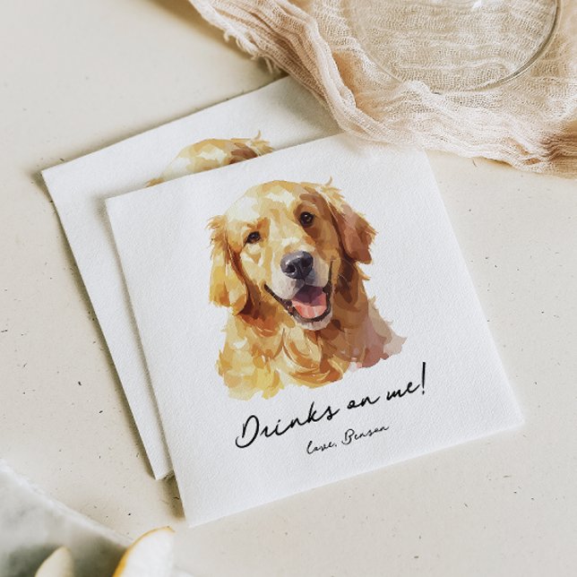 Drinks on Me Pet Golden Retriever Wedding Napkins (Creator Uploaded)