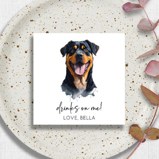 Drinks On Me! Rottweiler Dog Pet Wedding Napkin (Creator Uploaded)