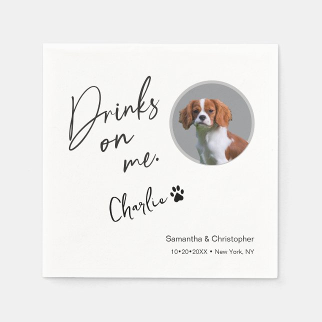 Drinks on Me Script Custom Photo Fun Wedding Napkin (Front)