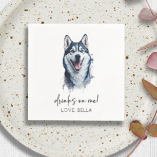 Drinks On Me! Siberian Husky Dog Pet Wedding Napkin