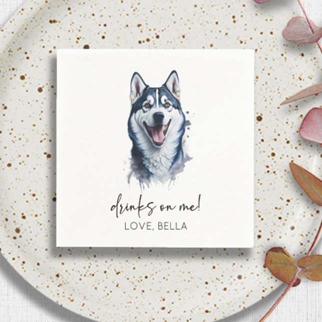 Drinks On Me! Siberian Husky Dog Pet Wedding Napkin (Creator Uploaded)