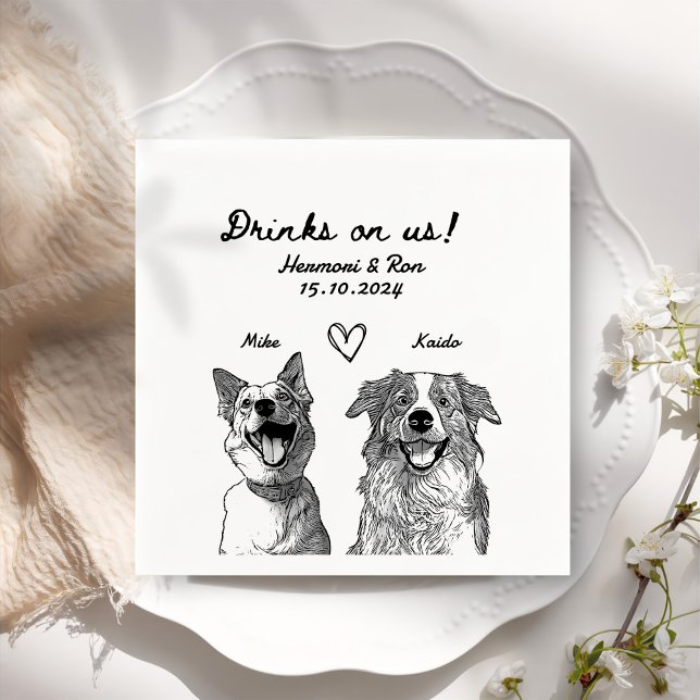 Drinks On Us 2 Pet Custom Drawn Wedding Napkin (Creator Uploaded)