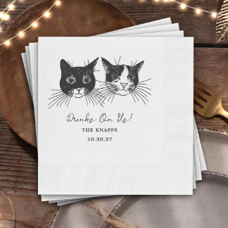 Drinks On Us Custom Cat Drawn Wedding Napkin
