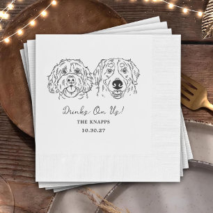 Drinks On Us Custom Dog Drawn Wedding Napkin
