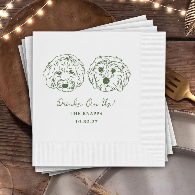 Drinks On Us Custom Dog Drawn Wedding Napkin (Creator Uploaded)