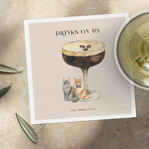 Drinks On Us Cute Pet Cat Wedding Napkin