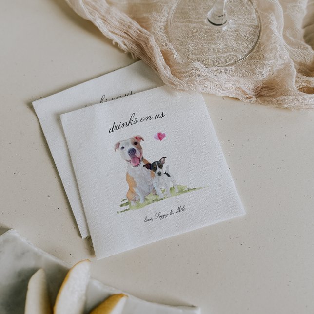 Drinks On Us | Cute Pet Dog Wedding Napkin (Creator Uploaded)