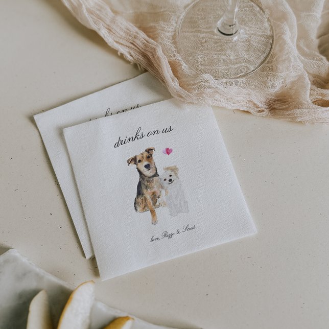 Drinks On Us | Cute Pet Dog Wedding Napkins (Creator Uploaded)