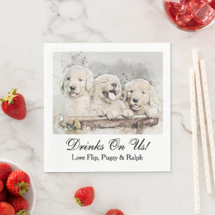 Drinks on Us Cute Wedding Photo Napkin