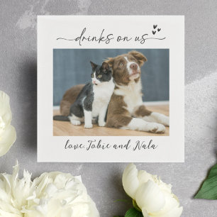 Drinks on Us Dog Cat Photo Reception Cocktail Napkin