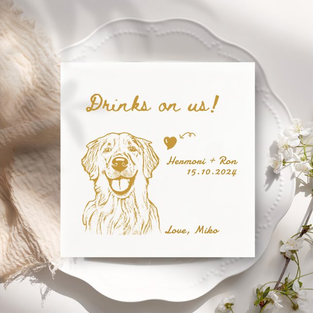 Drinks On Us Minimalist Funny Dog Simple Wedding Napkin (Creator Uploaded)