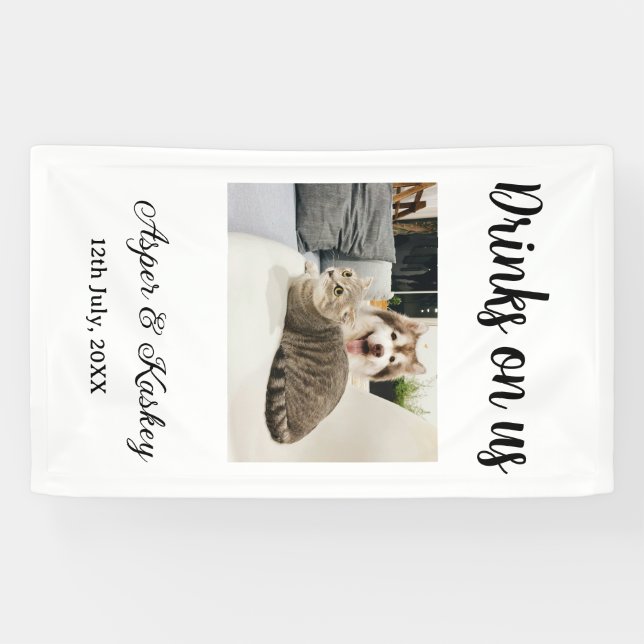 Drinks on us open bar pet photo wedding couple dat banner (Horizontal)