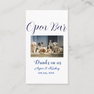 Drinks on us open bar pet photo wedding couple dat business card