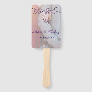 Drinks on us open bar pet photo wedding couple dat hand fan