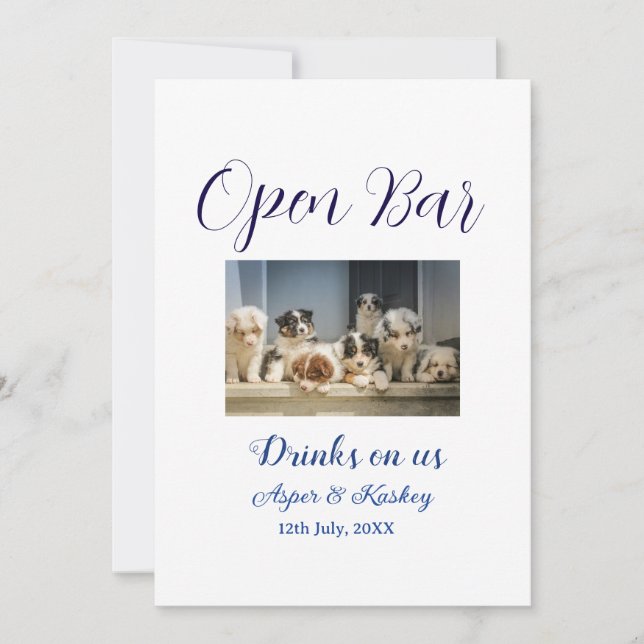 Drinks on us open bar pet photo wedding couple dat invitation (Front)