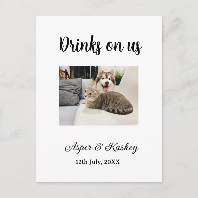 Drinks on us open bar pet photo wedding couple dat postcard (Front)