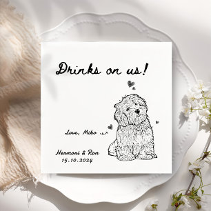 Drinks On Us Personalised Dog Simple Wedding Napkin