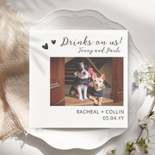 Drinks on Us Pet Cat Dog Photo Reception Cocktail Napkin