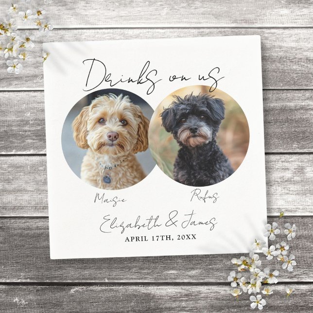 Drinks On Us Pet Dog 2 Photo Wedding Napkin (Drinks On Us Pet Dog 2 Photo Wedding Napkins)