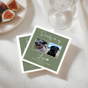 Drinks On Us Pet Photo Calligraphy Wedding  Napkin